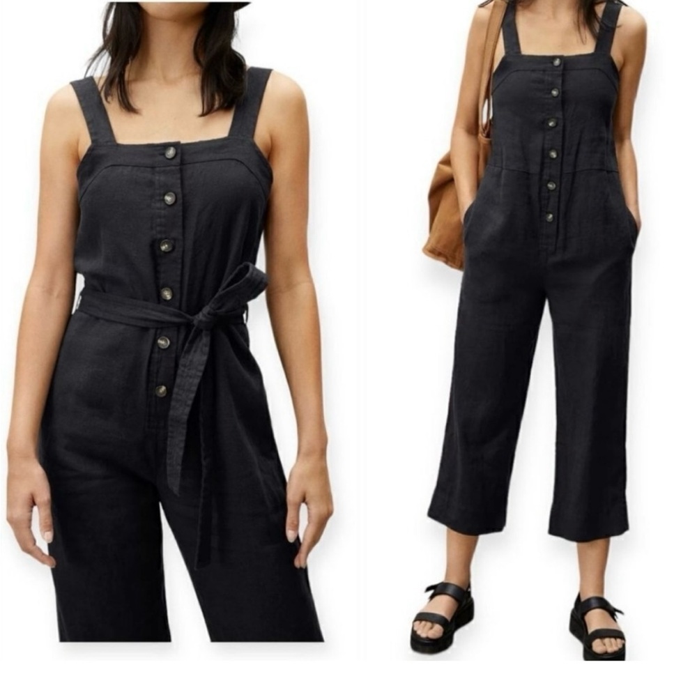 Everlane 00 linen picnic jumpsuit in black, new without tags.
